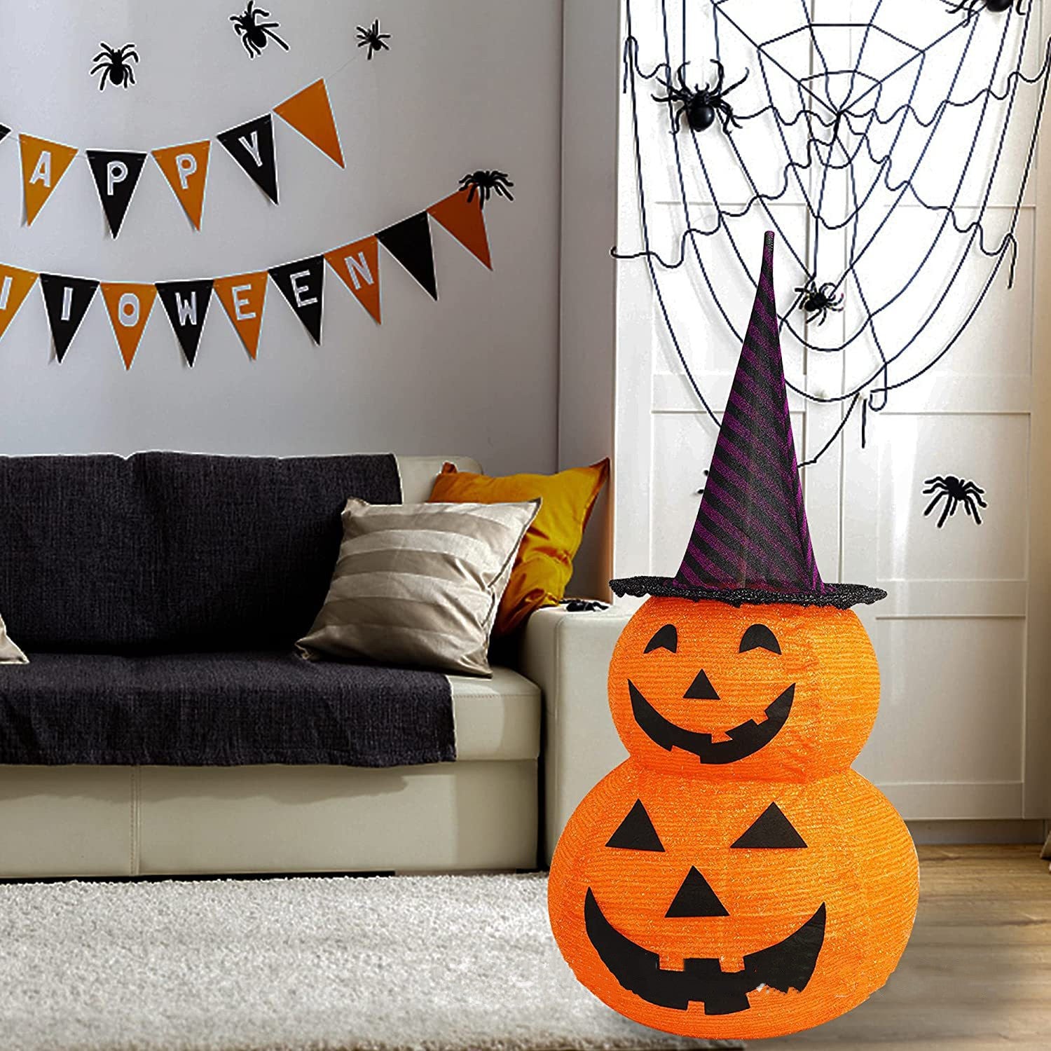 50 Lights 3 Feet Halloween Pumpkin Folding Lantern